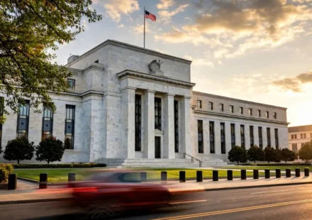 Federal Reserve building representing the Fed's decision to hold interest rates steady