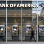 Bank of America branch facade showing ATMs behind glass, illustrating how the US banking system works for deposits and savings