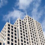 Bank office building under a blue sky illustrating Florida banking changes in 2026