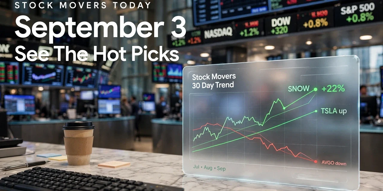 Stock movers today September 3, 2026 featuring Tesla, Snowflake and Broadcom shares