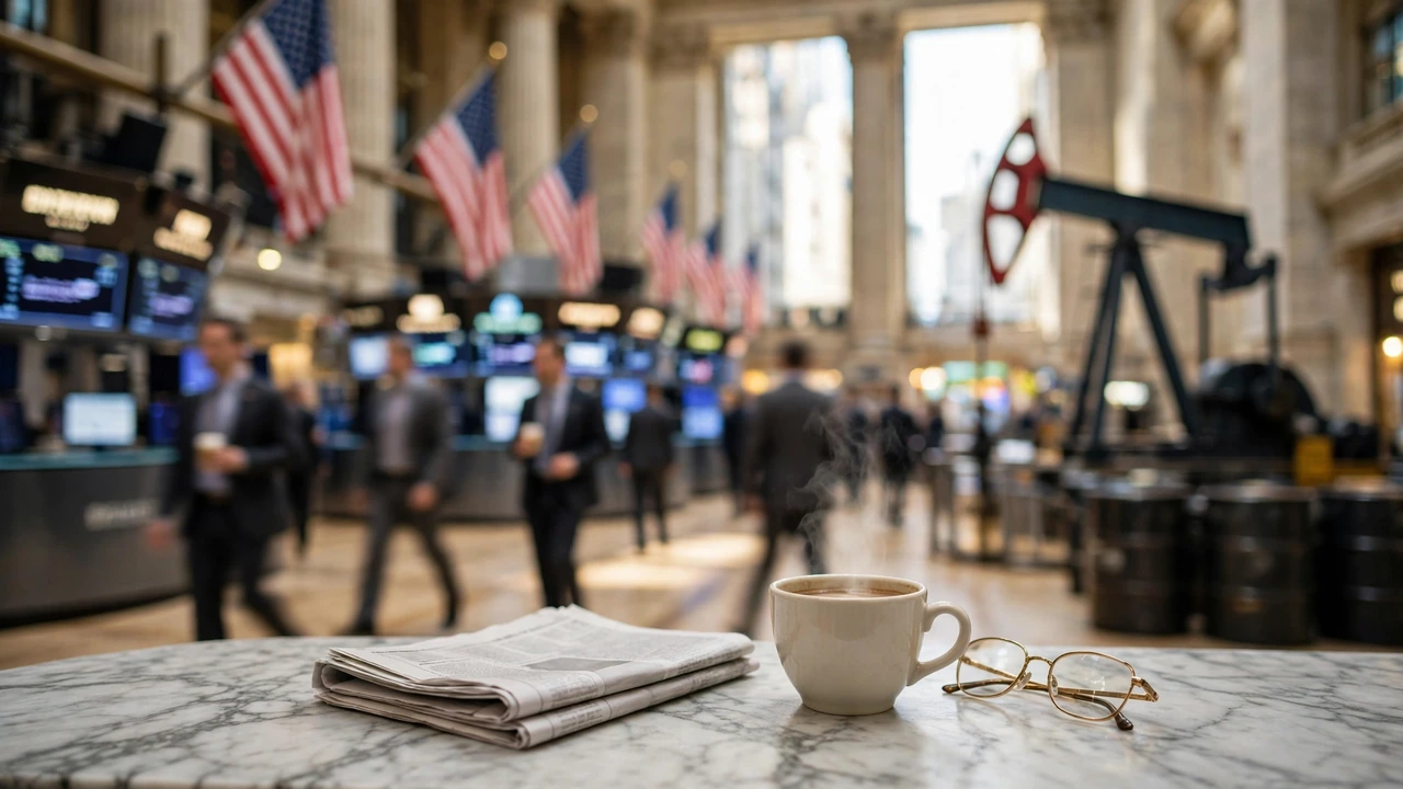 U.S. stock market screens showing the S&P 500, Nasdaq and Dow as oil prices and Treasury yields remain high